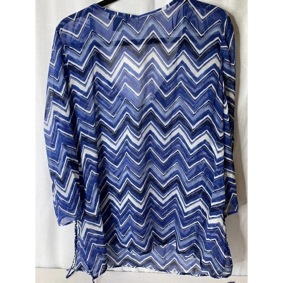 NWOT Lucky Brand Sheer 100% Silk Boho Blouse Blue and white Size XL - Picture 2 of 6